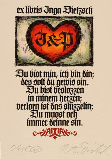 Exlibris by Peter Dietzsch from Germany for Inga Dietzsch - Monogram Text/Writing 