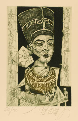 Exlibris by Leo Bednarik from Slovak Republic for Dusan Sutera - Portrait Egypt 