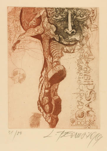 Exlibris by Leo Bednarik from Slovak Republic for Rosemarie & Gerald Aschenbach - Portrait Surrealism 