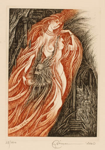 Exlibris by Natalija Chernetsova from Latvia for Dr. Axel Leier - Woman Religion 