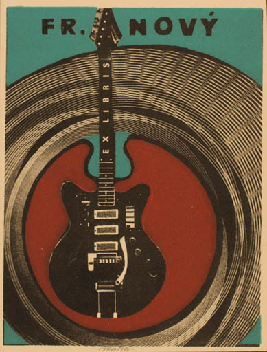 Exlibris by Jaroslav Kaiser from Czechoslovakia for Frant. Novy - Music 