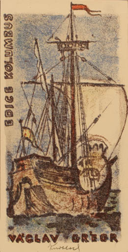 Exlibris by Bohuslav Knobloch from Czechoslovakia for Vaclav Gregr - Ship/Boat 