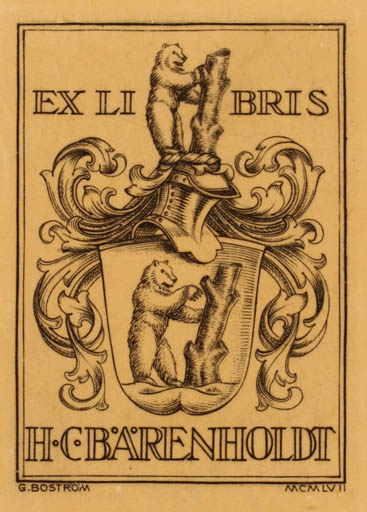 Exlibris by Göran Boström from Sweden for H. C. Bärenholdt - Heraldry 