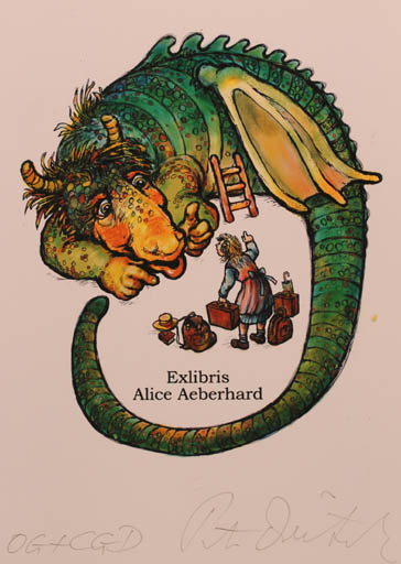 Exlibris by Peter Dietzsch from Germany for Alice M. Aeberhard - Fairytale/fable Fable Animal 