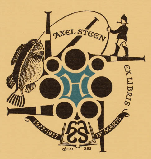 Exlibris by Christian Blæsbjerg from Denmark for Axel Steen - Fish 