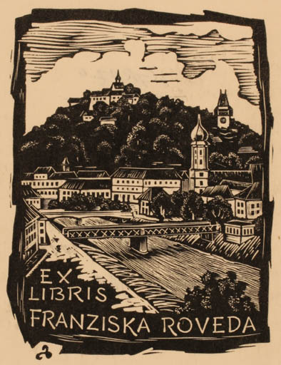 Exlibris by Zbigniew Dolatowski from Poland for Franziska Roveda - City 