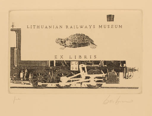 Exlibris by Carlo Barbero from Italy for Lithuanian Railways Museum - Train 