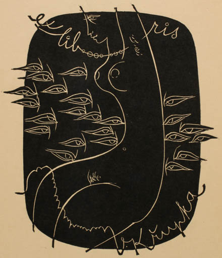 Exlibris by Ladislav Rusek from Czech Republic for Vaclav Krupka - Woman Nude 