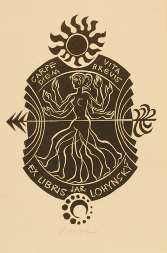 Exlibris by Ladislav Rusek from Czech Republic for Jaroslav Lohynsky - Woman Sun 
