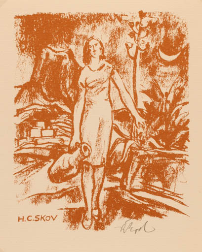 Exlibris by Rudolf Koch from Germany for Henry Carlo Skov - Woman Scenery/Landscape 