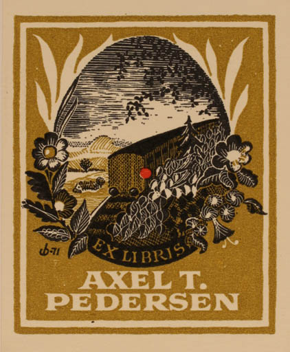 Exlibris by Christian Blæsbjerg from Denmark for Axel T Pedersen - Train 