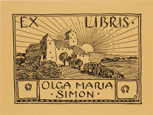 Exlibris by ? Unbekannt from Czech Republic for Olga Maria Simon - Architecture Castle/Palace Scenery/Landscape Sun 