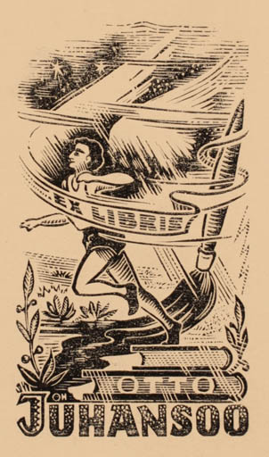 Exlibris by Johannes Juhansoo from Estonia for Otto Juhansoo - Book Art Sport/game 