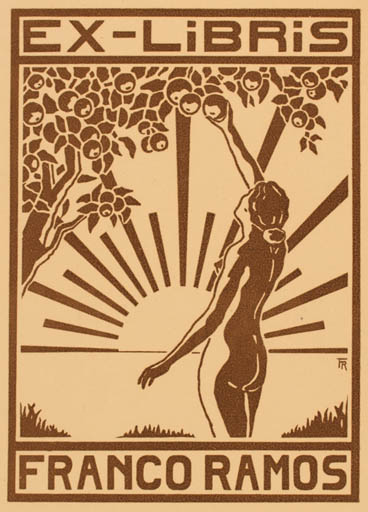 Exlibris by ? Unbekannt from Portugal for Franco Ramos - Fruit Woman Nude Sun 