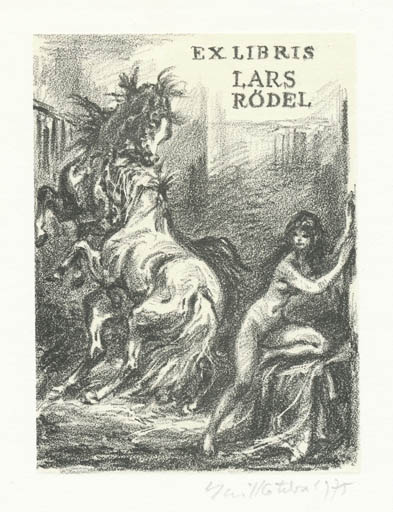 Exlibris by Emil Kotrba from Czechoslovakia for Lars Rödel - Horse Woman 