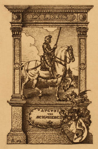 Exlibris by ? Unbekannt from Germany for August von Schmieder - Knight Horseman/Rider Sct.G. and the Dragon 