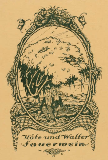 Exlibris by ? Unbekannt from Unknown for Käte u. Walter Souerwein - Jugend Couple Tree 