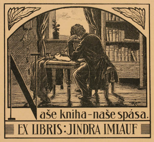 Exlibris by ? Unbekannt from Unknown for Jindra Imlauf - Book Interior Man Text/Writing 