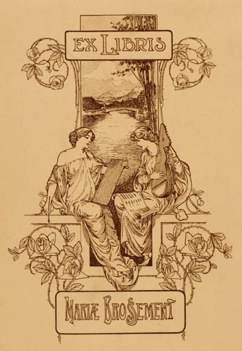 Exlibris by ? Unbekannt from Unknown for Marie Brosseement - Flower Jugend Woman Music 